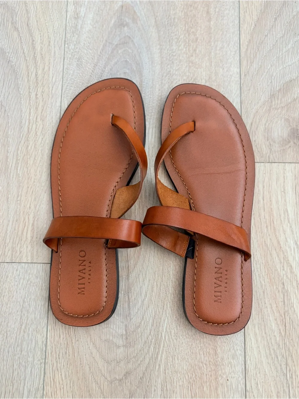 Italian Leather Toe-Loop Sandals in Brown
